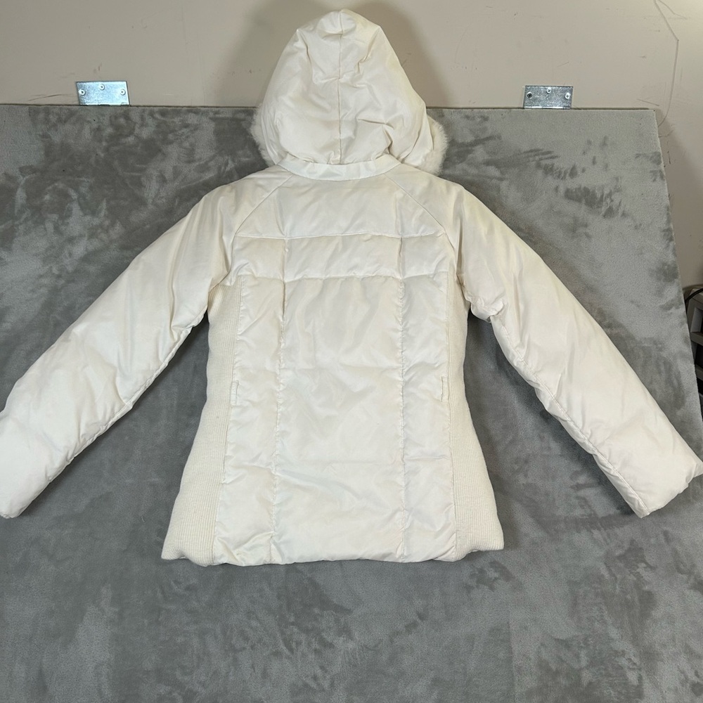 Bebe sport white down filled puffer jacket with rabbit fur lined removable hood - Picture 10 of 16